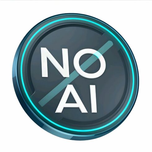 Symbol isolated on white background representing a prohibition of artificial intelligence, indicating content not generated by ai, emphasizing human creation cover image.