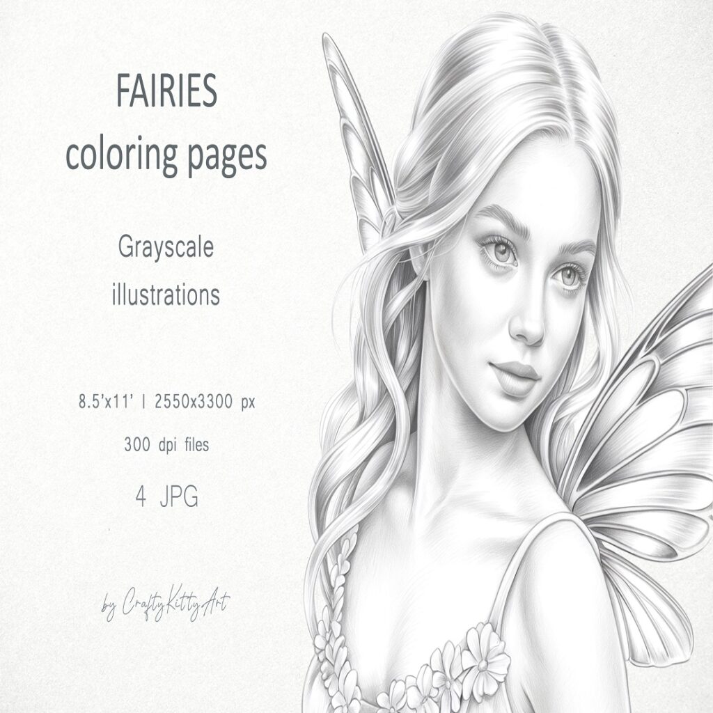 Fairies coloring pages for adults, Butterfly fairy girls - MasterBundles