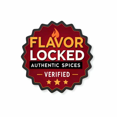 Flavor locked authentic spices verified logo isolated on white background, showcasing a commitment to quality and taste in culinary ingredients and products cover image.