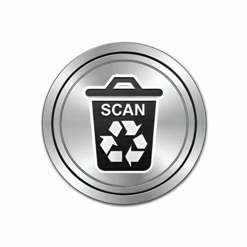 Scan recycle bin icon isolated on white background represents digital waste management, symbolizing the process of scanning and recycling electronic files cover image.