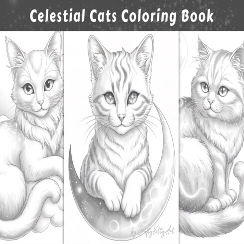 Celestial cats coloring book, Coloring pages for adults cover image.