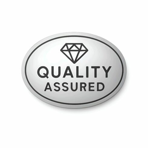A sleek, minimalist quality assured badge with a diamond isolated on white background, representing reliability and confidence in product or service cover image.