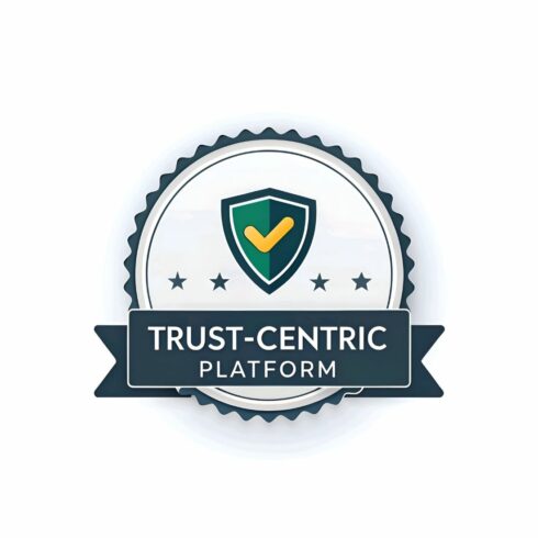 Trustcentric platform badge isolated on white background, featuring a shield and checkmark, symbolizing security, reliability, and confidence in digital platforms and services cover image.