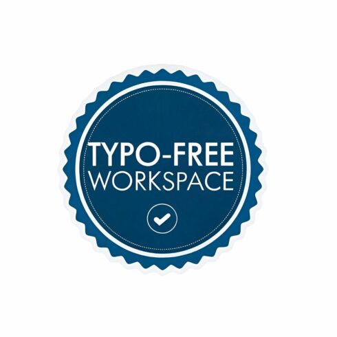 Typofree workspace badge isolated on white background ensures errorfree content creation, promoting professionalism, accuracy, and credibility in all communications cover image.