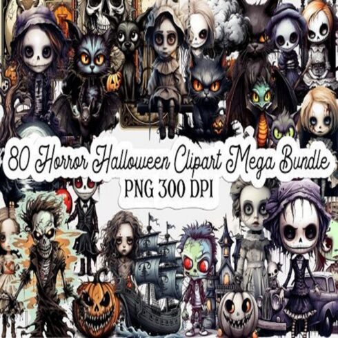 80 Horror Halloween Clipart Mega Bundle cover image.