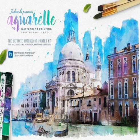Aquarelle Watercolor PS Action cover image.