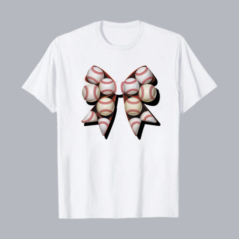 Baseball-themed Bow Design with Multiple Balls T-Shirt Design PNG cover image.