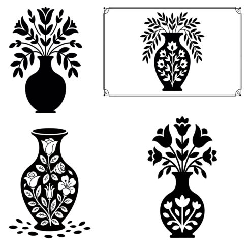 Floral Vase Silhouette Set – Decorative Flower Pot Vector Bundle vector cover image.