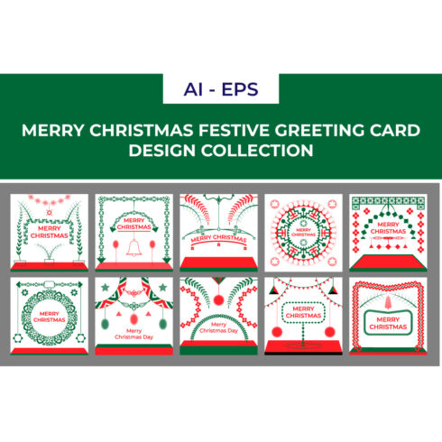 Merry Christmas Festive Greeting Card Design collection cover image.
