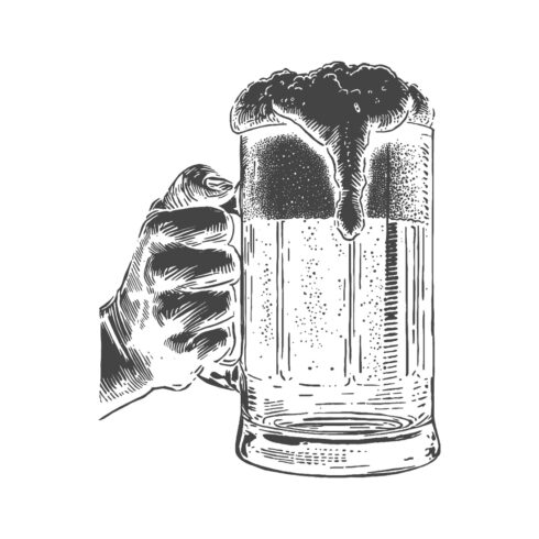 Hand Holding Overflowing Beer Mug - Vintage Engraving Style cover image.