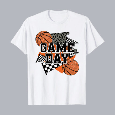 Game Day Basketball Design with Glittering Elements T-Shirt Design PNG cover image.