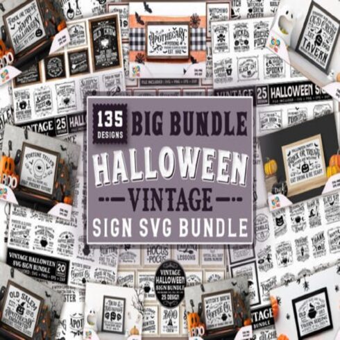 Halloween Sign SVG Mega Bundle cover image.