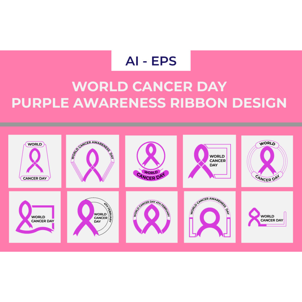 World Cancer Day Purple Awareness Ribbon Design - MasterBundles