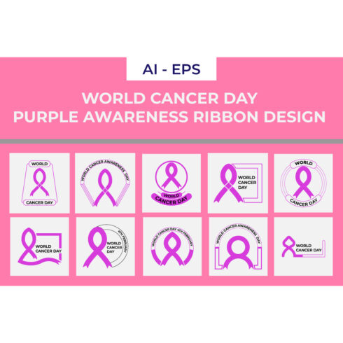 World Cancer Day Purple Awareness Ribbon Design cover image.