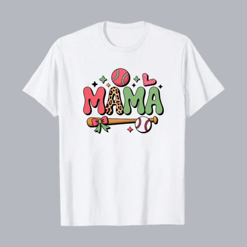 Mama Baseball Love Graphic Tee – Cute Mom Shirt with Bat and Ball Design T-Shirt Design PNG cover image.