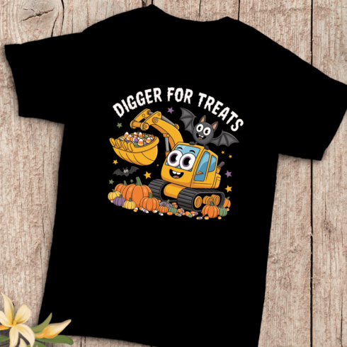 Halloween Digger for Treats T-shirt Design cover image.