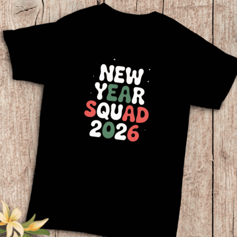 Groovy Text New Year 2026 T-shirt Design cover image.