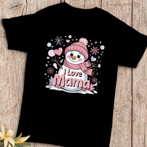 Cute Snowman 'I Love Mama' T-Shirt Design cover image.