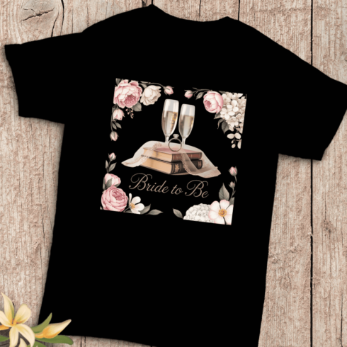 Elegant Bride to Be Romantic Floral T-Shirt Design cover image.