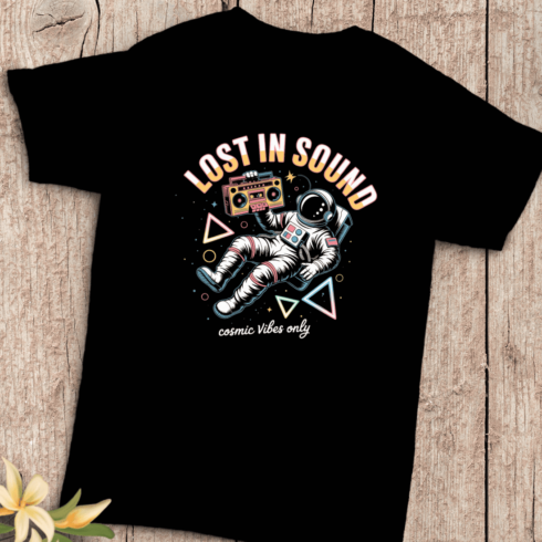 Retro Sci-Fi Space Traveler and Old School Radio T-Shirt Design cover image.