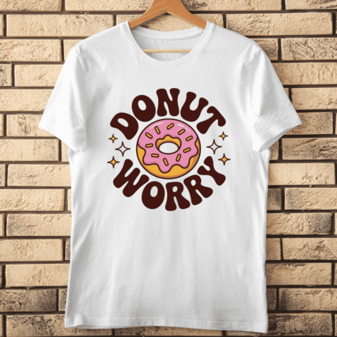 Donut Worry Be Happy Groovy T-Shirt Design cover image.