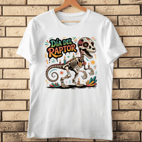 Mexican Dinosaur Sugar Skull T-Shirt Design cover image.