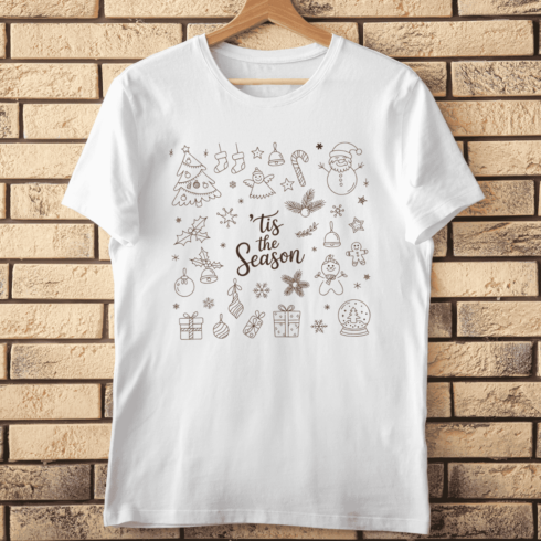Festive Holiday Line Art T-Shirt Design cover image.