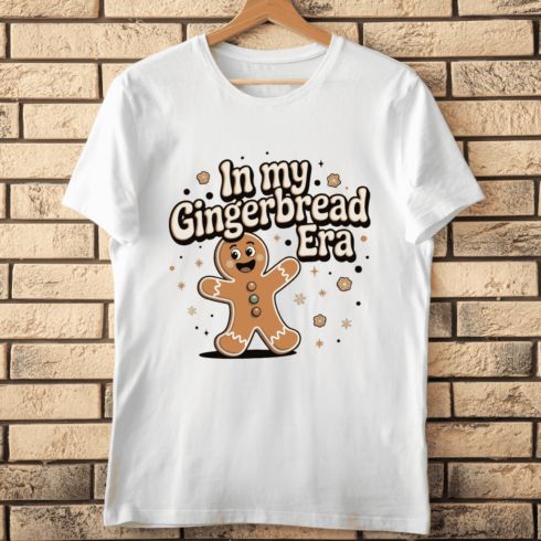 Cute Gingerbread Man Holiday T-shirt Design cover image.