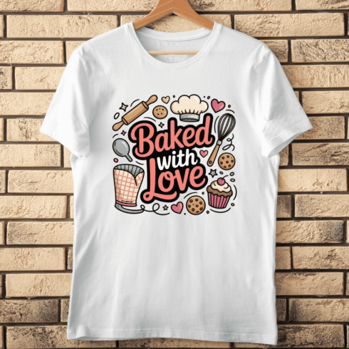 Baked with Love Baking Quote T-Shirt Design cover image.