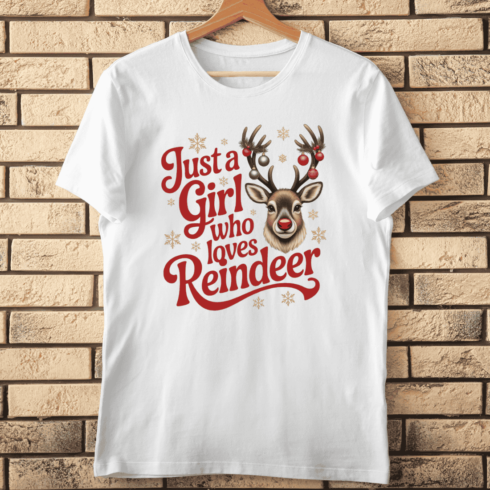 Cute Reindeer with Ornaments Holiday T-Shirt Design cover image.