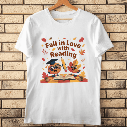 Happy Fall Reading Time T-shirt Design cover image.