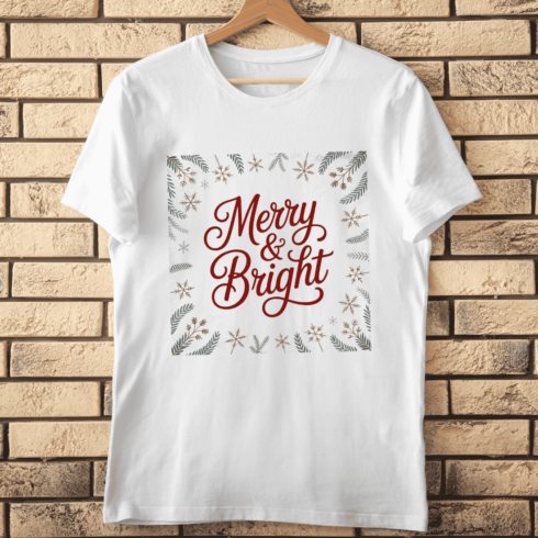 Merry & Bright Holiday Print T-shirt Design cover image.