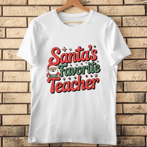 Santa's Favorite Teacher T-shirt Design cover image.
