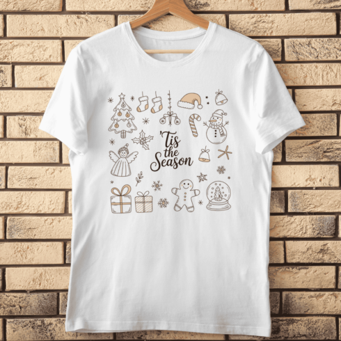 Tis the Season With Pink and Brown Festive Icons T-Shirt Design cover image.