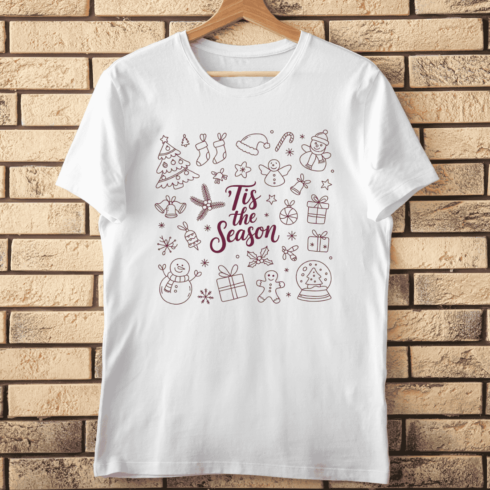 Outline Festive Doodles T-Shirt Design cover image.