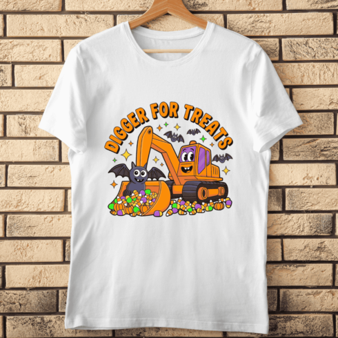 Cute Construction Vehicle and Bat T-shirt Design cover image.