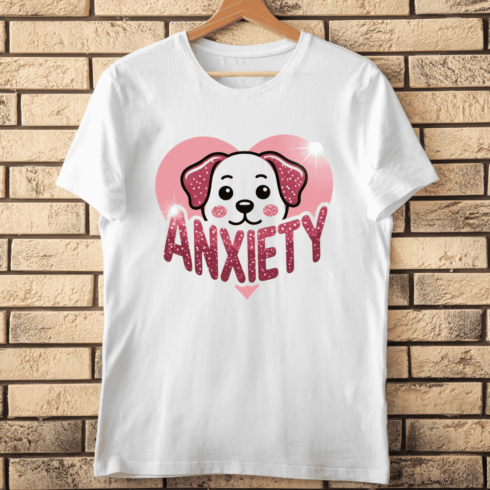 Cute Puppy Glitter 'Anxiety' T-Shirt Design cover image.