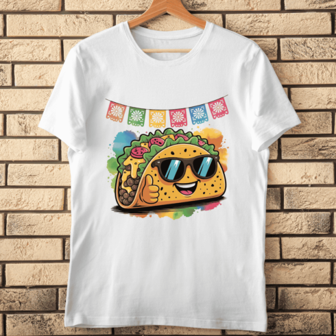 Cool Taco Mascot with Sunglasses T-shirt Design cover image.