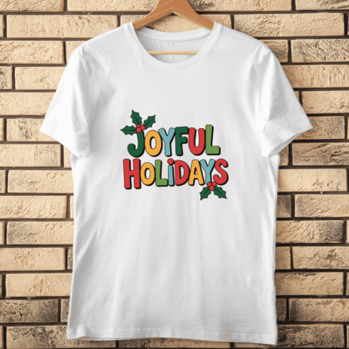 Holidays Lettering with Holly and Berries T-Shirt Design cover image.