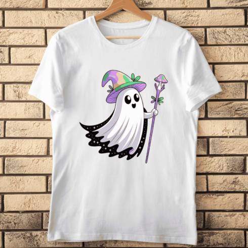 Spooky Cute Witch Ghost Groovy T-shirt Design cover image.
