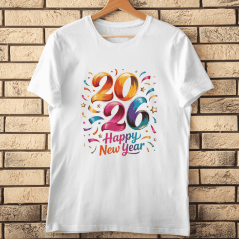 Colorful 2026 New Year's Eve Party T-shirt Design cover image.