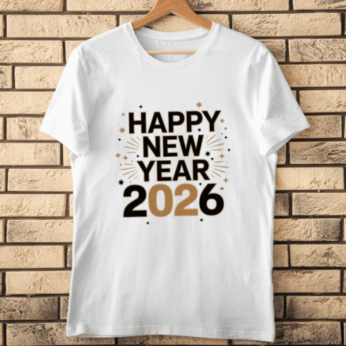 Happy New Year 2026 Bold Typography T-shirt Design cover image.