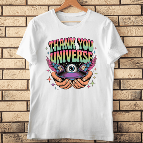 Thank You Universe Rainbow Alien T-Shirt Design cover image.