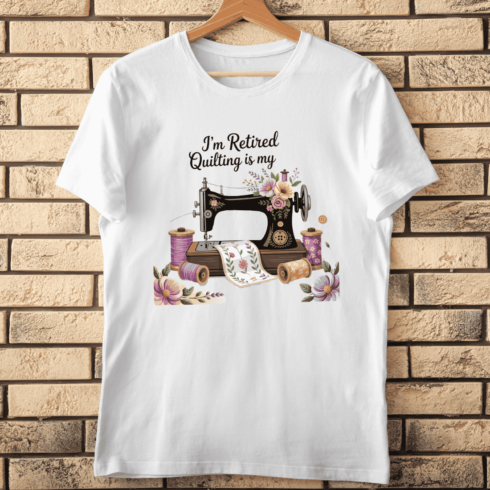 Quilting Is My Job Retirement Slogan T-Shirt Design cover image.