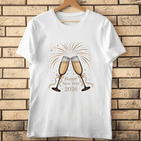 Champagne Flutes Clinking 2026 T-shirt Design cover image.