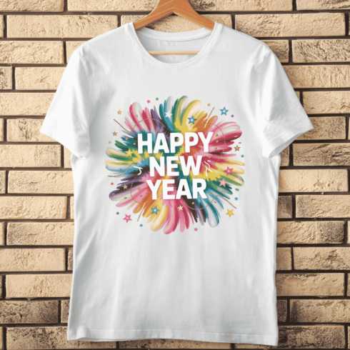 Happy New Year Vibrant Tie-Dye T-shirt Design cover image.