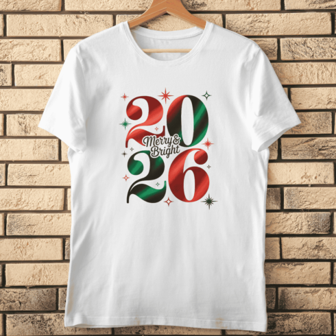 Merry and Bright 2026 with Sparkle Elements T-shirt Design cover image.