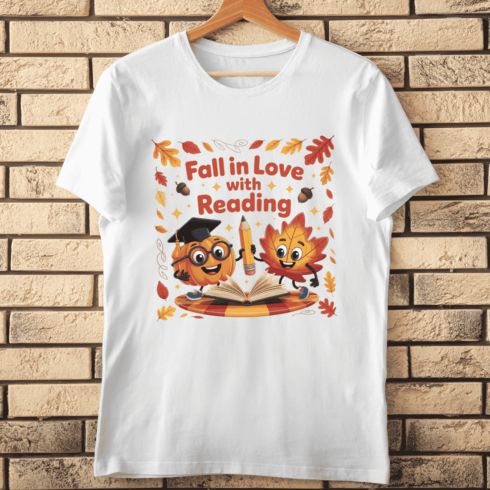 Back to School Autumn Reading T-shirt Design cover image.