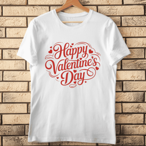 Happy Valentine's Day Calligraphy with Hearts T-Shirt Design cover image.