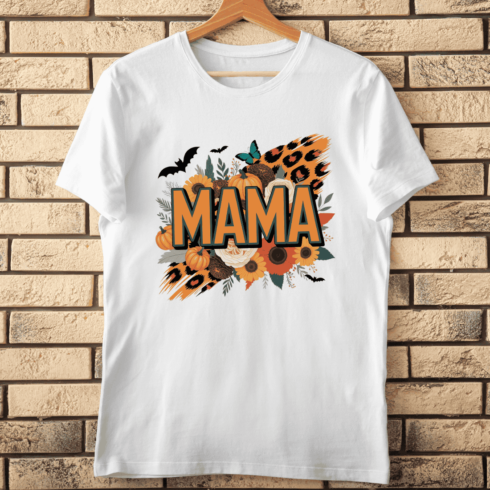 Spooky Season Mama Retro Flower and Leopard T-Shirt Design cover image.